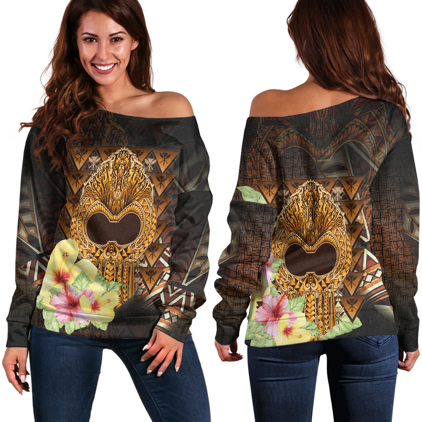 Hawaii Off Shoulder Sweatshirt Ikaika Hawaiian With Hibiscus Flowers Retro Style