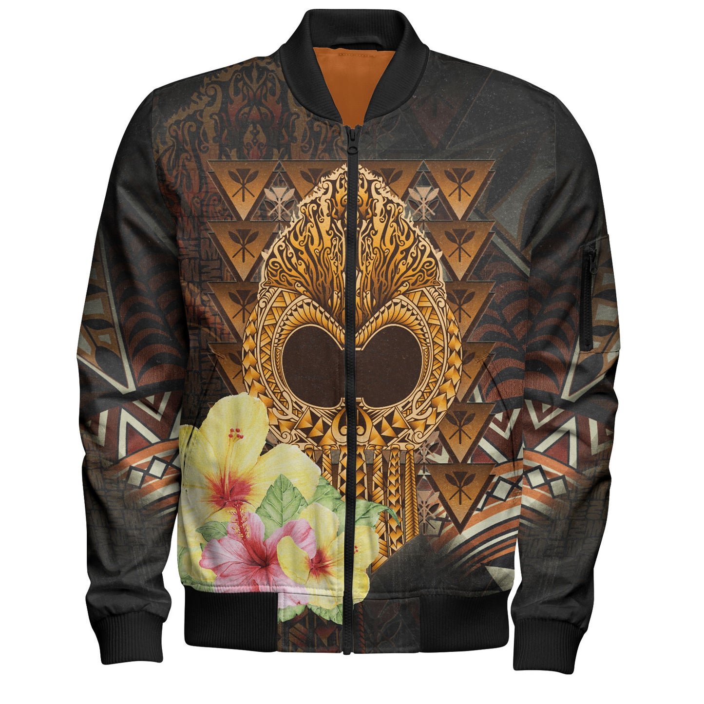 Hawaii Bomber Jacket Ikaika Hawaiian With Hibiscus Flowers Retro Style