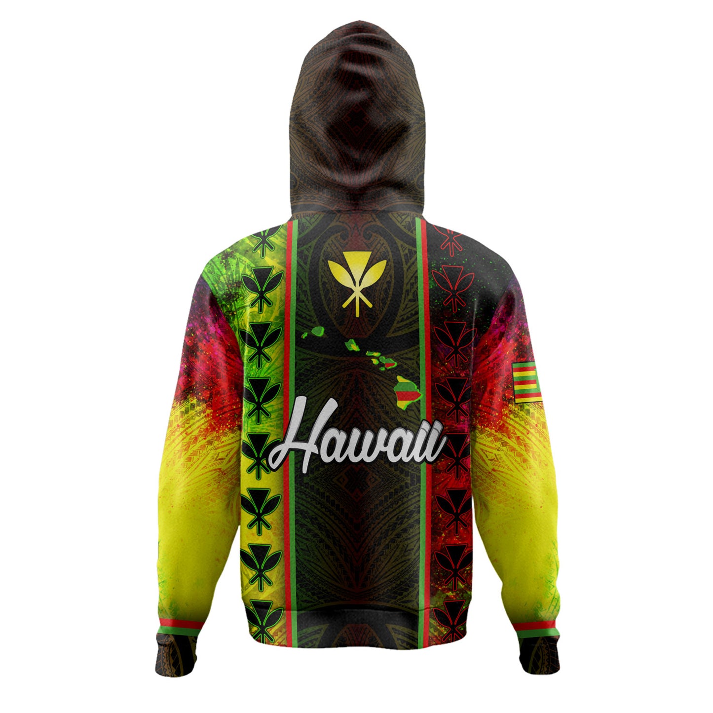 Hawaii Custom Personalised Hoodie Kanakamaoli Flag With Map Traditional Patterns