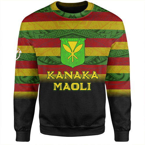 Hawaii Sweatshirt - Kanaka Maoli Flag Color With Traditional Patterns