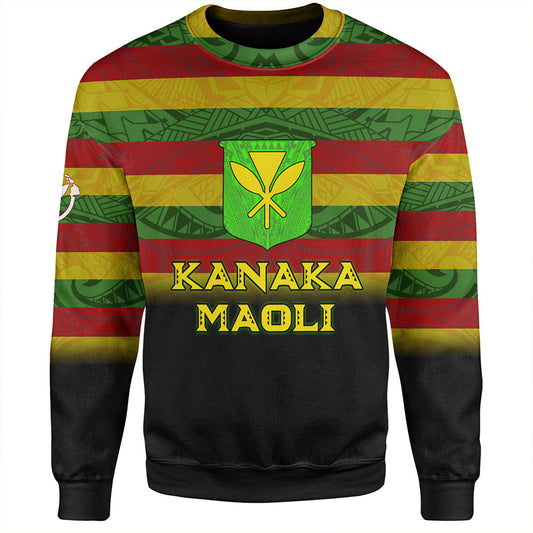 Hawaii Sweatshirt - Kanaka Maoli Flag Color With Traditional Patterns