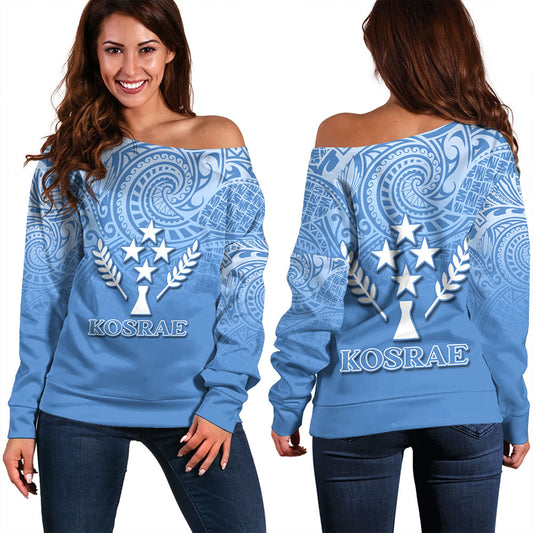 Kosrae Off Shoulder Sweatshirt Flag Color With Traditional Patterns