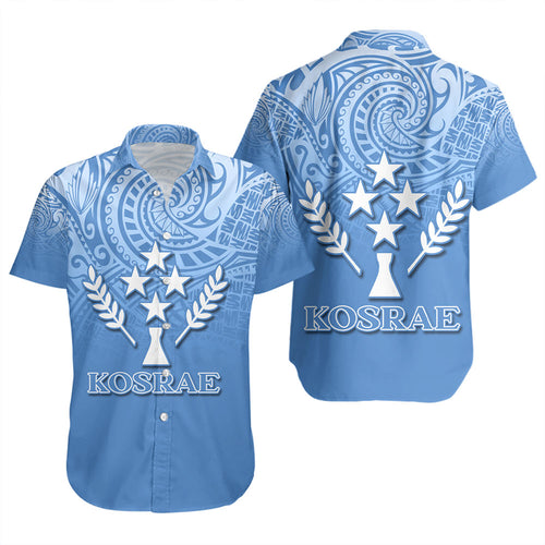 Kosrae Short Sleeve Shirt Flag Color With Traditional Patterns