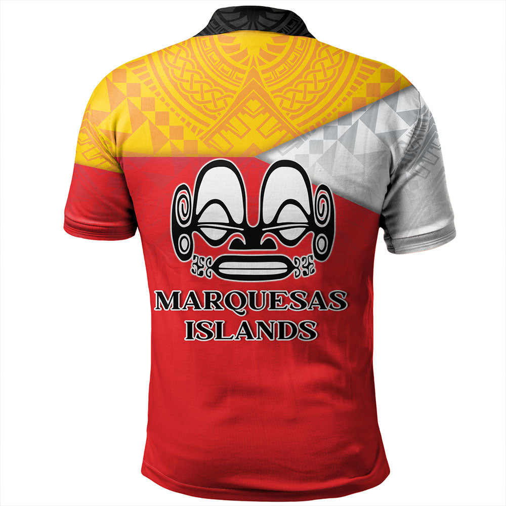 Marquesas Islands Polo Shirt Flag Color With Traditional Patterns