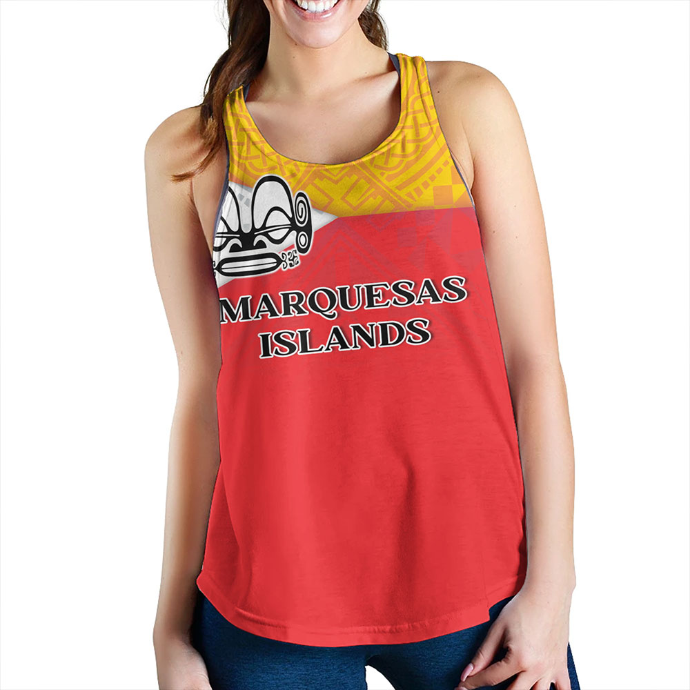 Marquesas Islands Women Tank Flag Color With Traditional Patterns