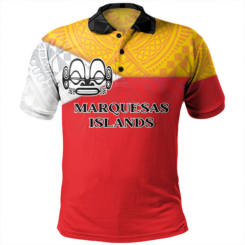 Marquesas Islands Polo Shirt Flag Color With Traditional Patterns