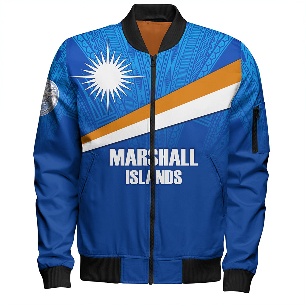 Marshall Islands Bomber Jacket - Flag Color With Traditional Patterns