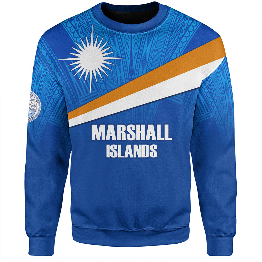 Marshall Islands Sweatshirt - Flag Color With Traditional Patterns