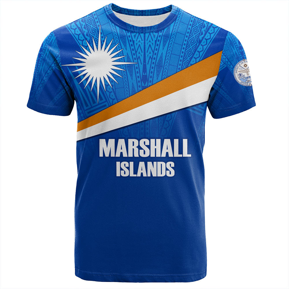 Marshall Islands T-Shirt - Flag Color With Traditional Patterns