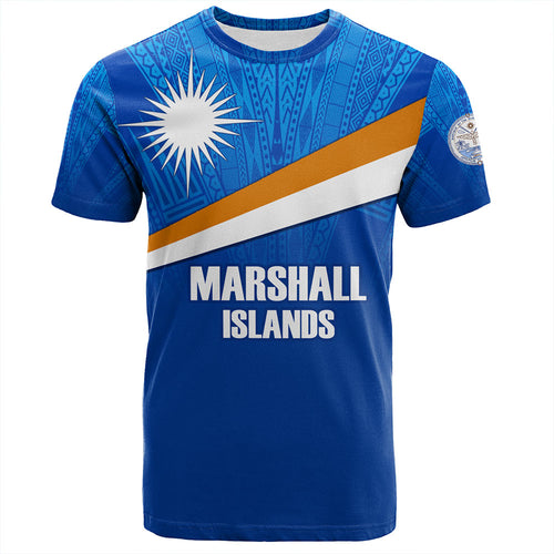 Marshall Islands T-Shirt - Flag Color With Traditional Patterns