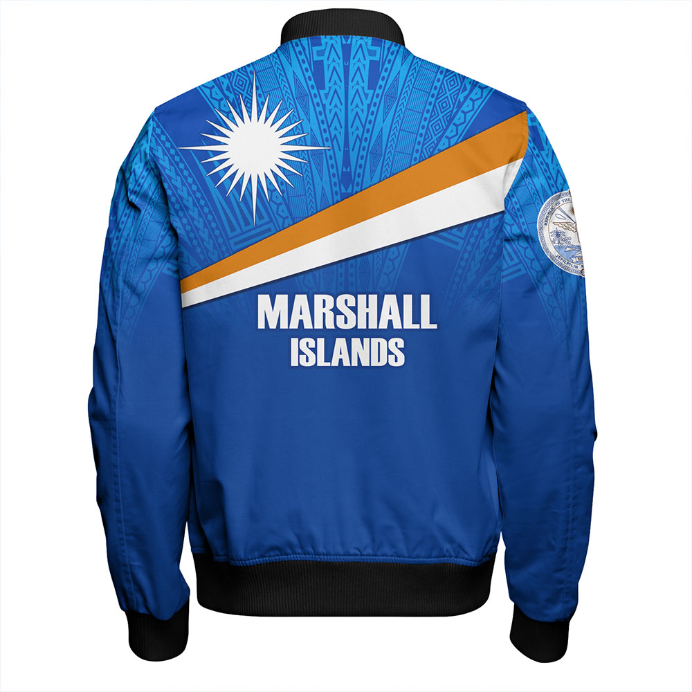 Marshall Islands Bomber Jacket - Flag Color With Traditional Patterns