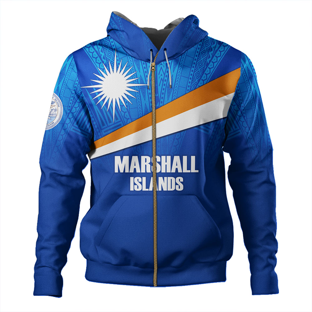 Marshall Islands Hoodie - Flag Color With Traditional Patterns