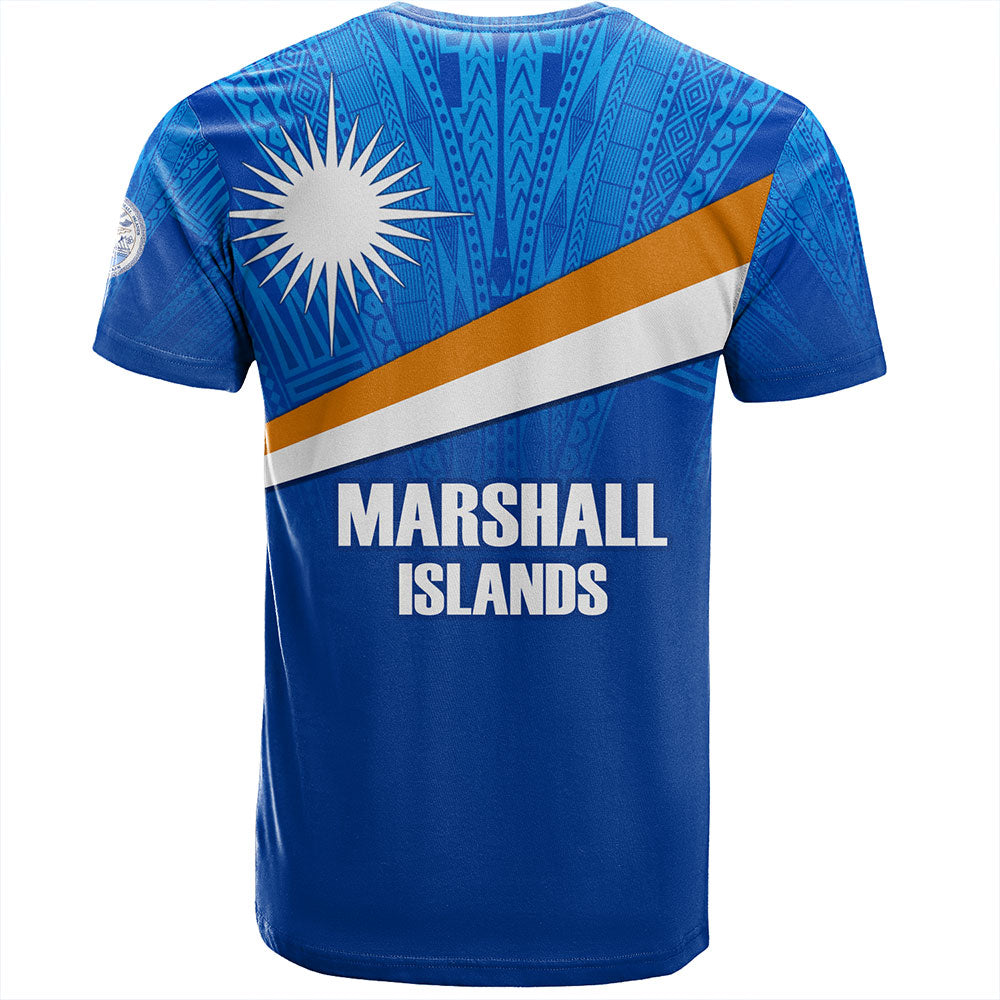 Marshall Islands T-Shirt - Flag Color With Traditional Patterns