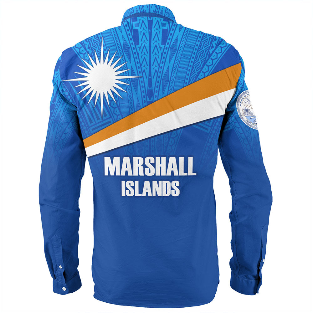 Marshall Islands Long Sleeve Shirt - Flag Color With Traditional Patterns