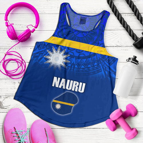 Nauru Women Tank Flag Color With Traditional Patterns