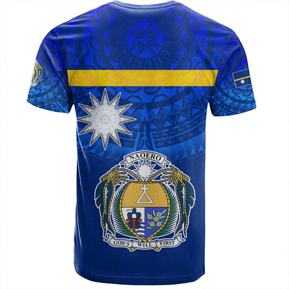 Nauru T-Shirt Flag Color With Traditional Patterns