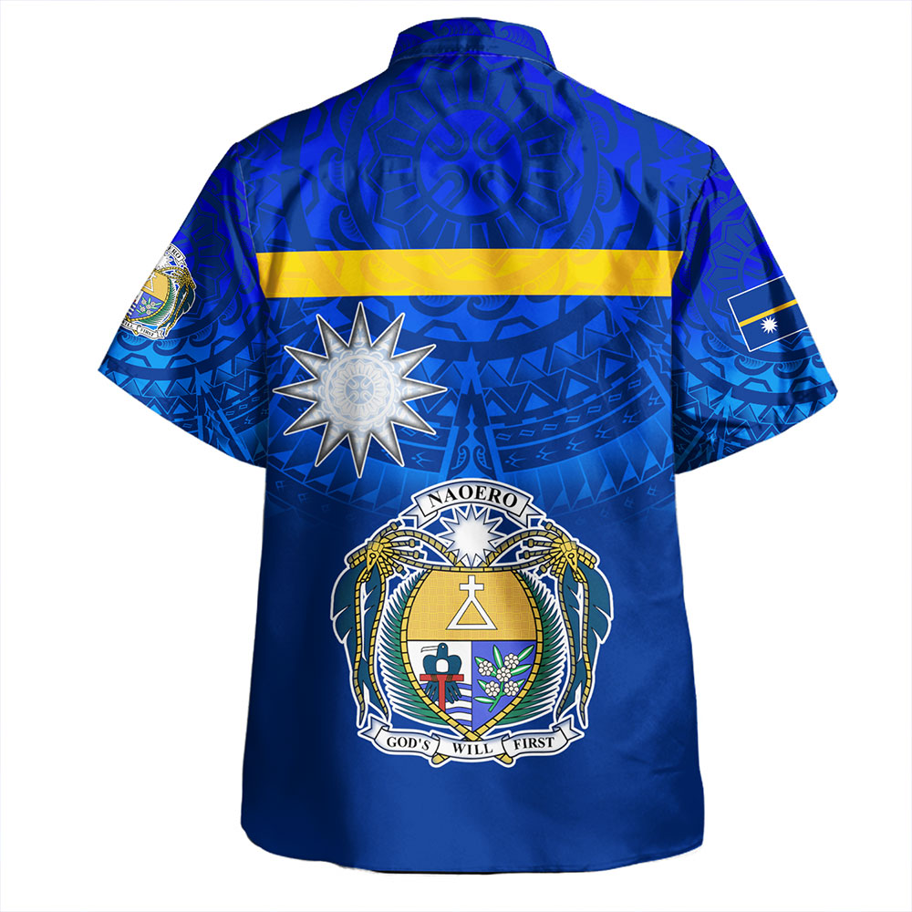 Nauru Hawaiian Shirt Flag Color With Traditional Patterns