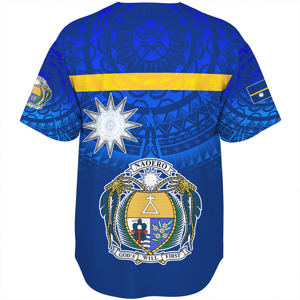 Nauru Baseball Shirt Flag Color With Traditional Patterns