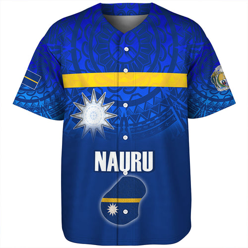Nauru Baseball Shirt Flag Color With Traditional Patterns
