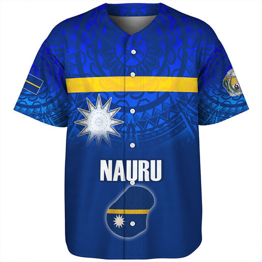 Nauru Baseball Shirt Flag Color With Traditional Patterns
