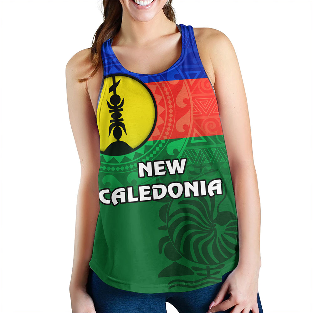 New Caledonia Women Tank Flag Color With Traditional Patterns