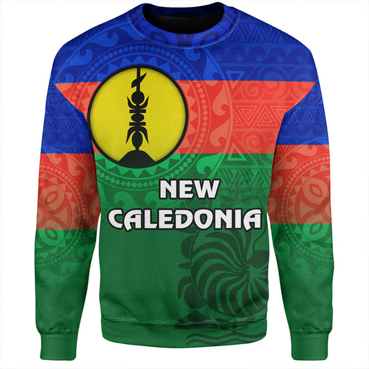 New Caledonia Sweatshirt Flag Color With Traditional Patterns