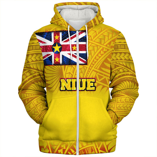 Niue Sherpa Hoodie Flag Color With Traditional Patterns