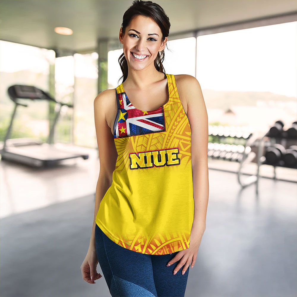 Niue Women Tank Flag Color With Traditional Patterns