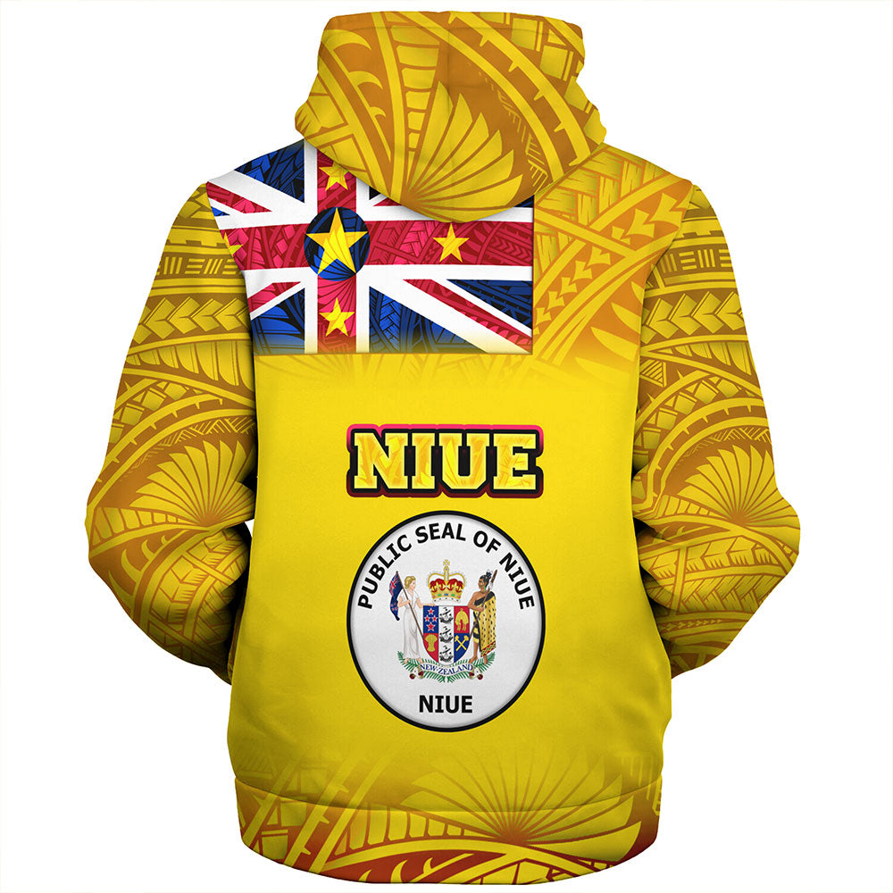 Niue Sherpa Hoodie Flag Color With Traditional Patterns
