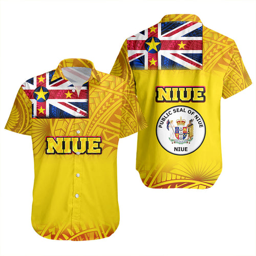 Niue Short Sleeve Shirt Flag Color With Traditional Patterns
