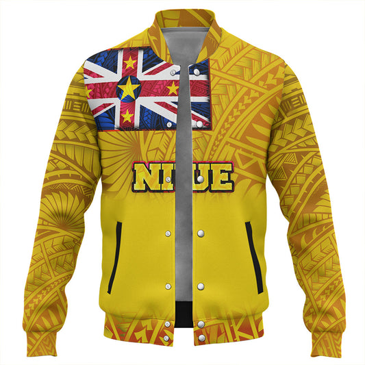 Niue Baseball Jacket Flag Color With Traditional Patterns