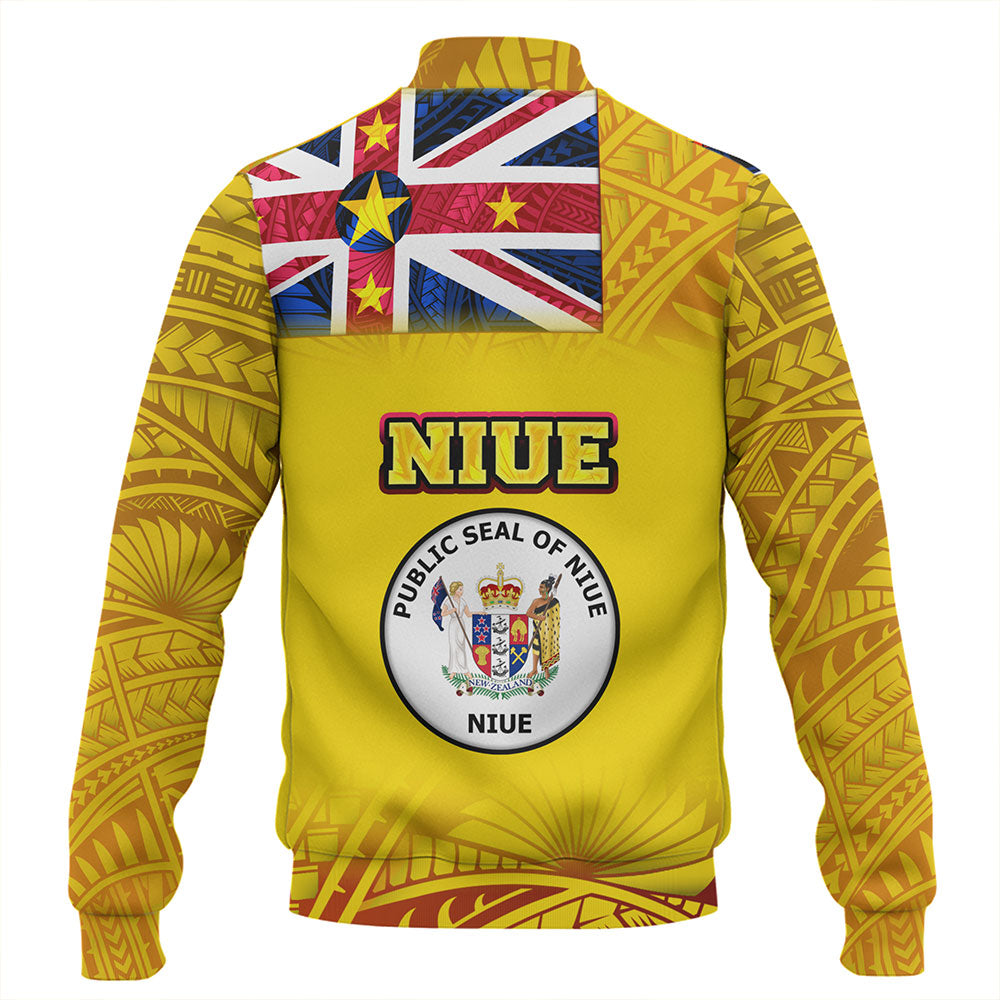 Niue Baseball Jacket Flag Color With Traditional Patterns