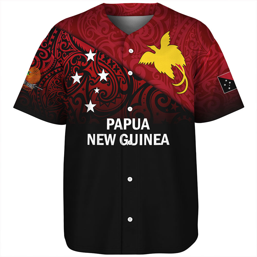 Papua New Guinea Baseball Shirt - PNG Flag Color With Traditional Patterns