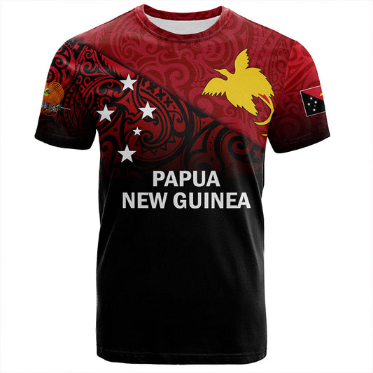 Papua New Guinea T-Shirt - PNG Flag Color With Traditional Patterns