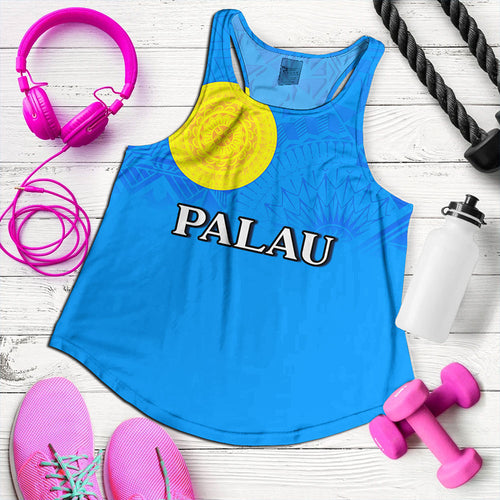 Palau Women Tank Flag Color With Traditional Patterns