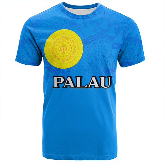 Palau T-Shirt Flag Color With Traditional Patterns