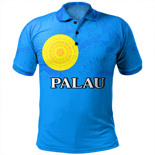 Palau Polo Shirt Flag Color With Traditional Patterns
