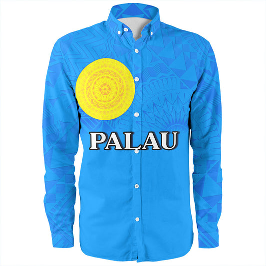 Palau Long Sleeve Shirt Flag Color With Traditional Patterns