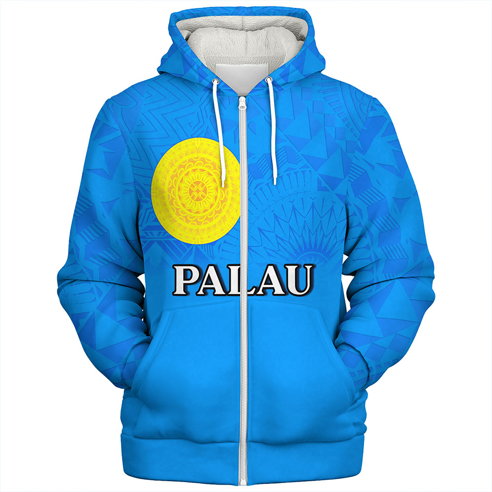 Palau Sherpa Hoodie Flag Color With Traditional Patterns