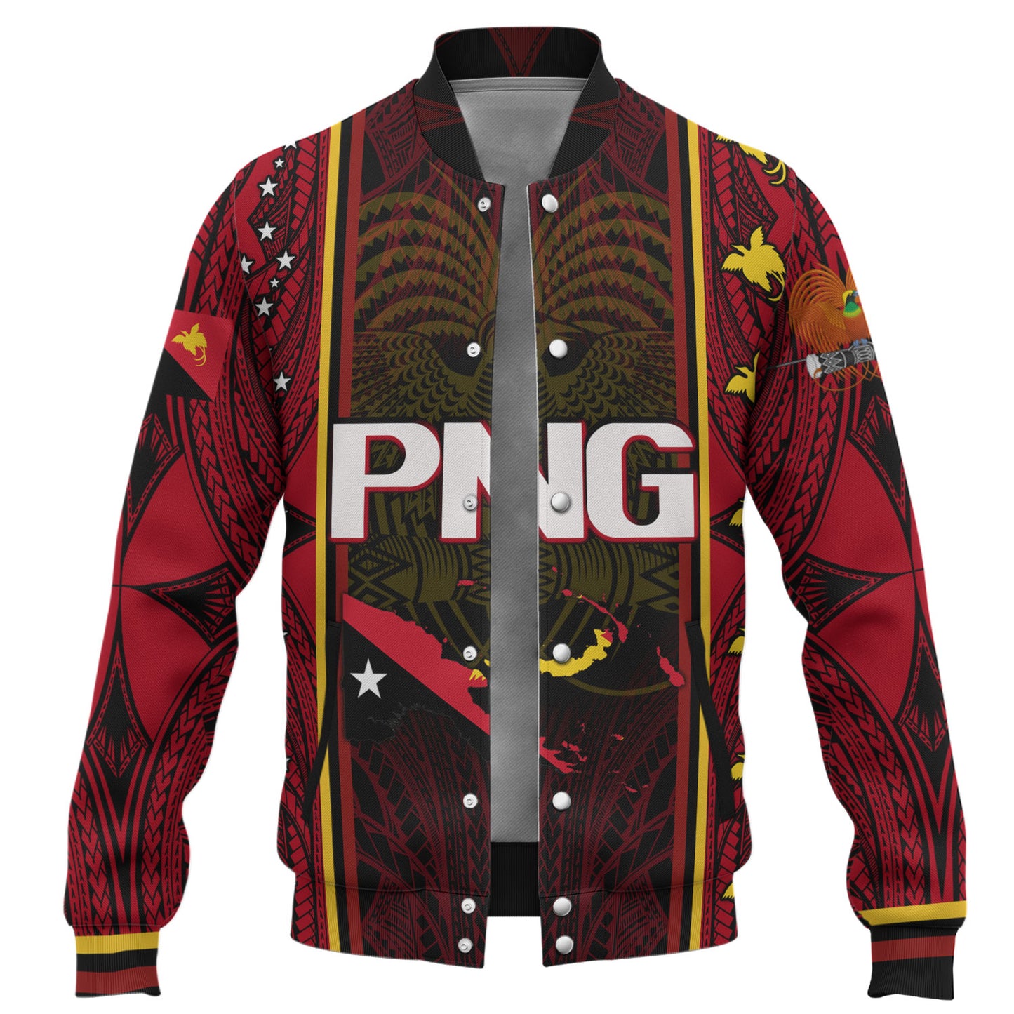 Papua New Guinea Custom Personalised Baseball Jacket Seal And Map Tribal Traditional Patterns