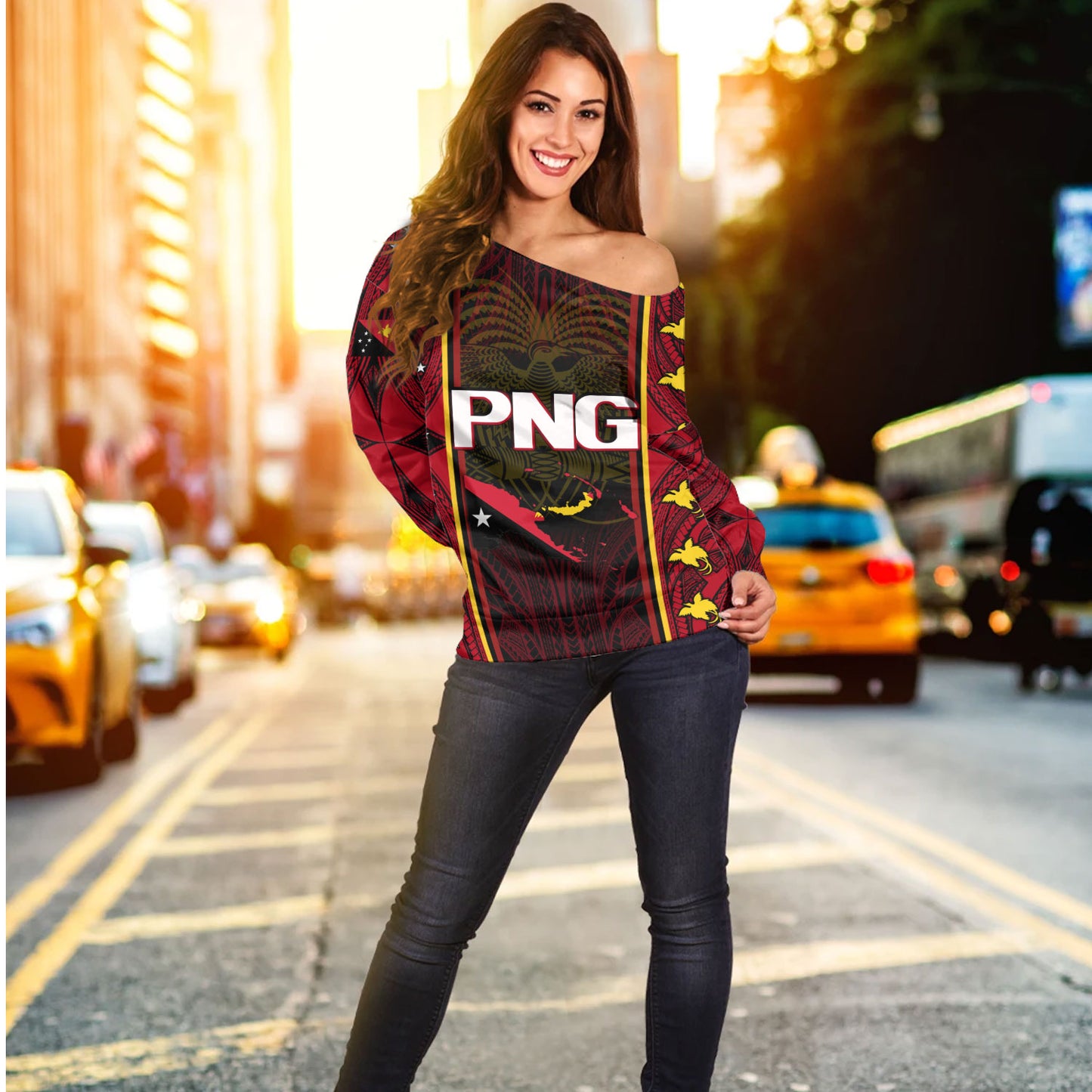 Papua New Guinea Custom Personalised Off Shoulder Sweatshirt Seal And Map Tribal Traditional Patterns