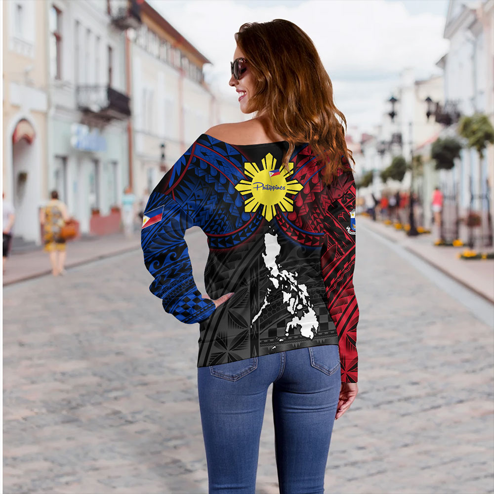 Philippines Off Shoulder Sweatshirt - Philippines Half Sleeve Tattoo Patterns Style