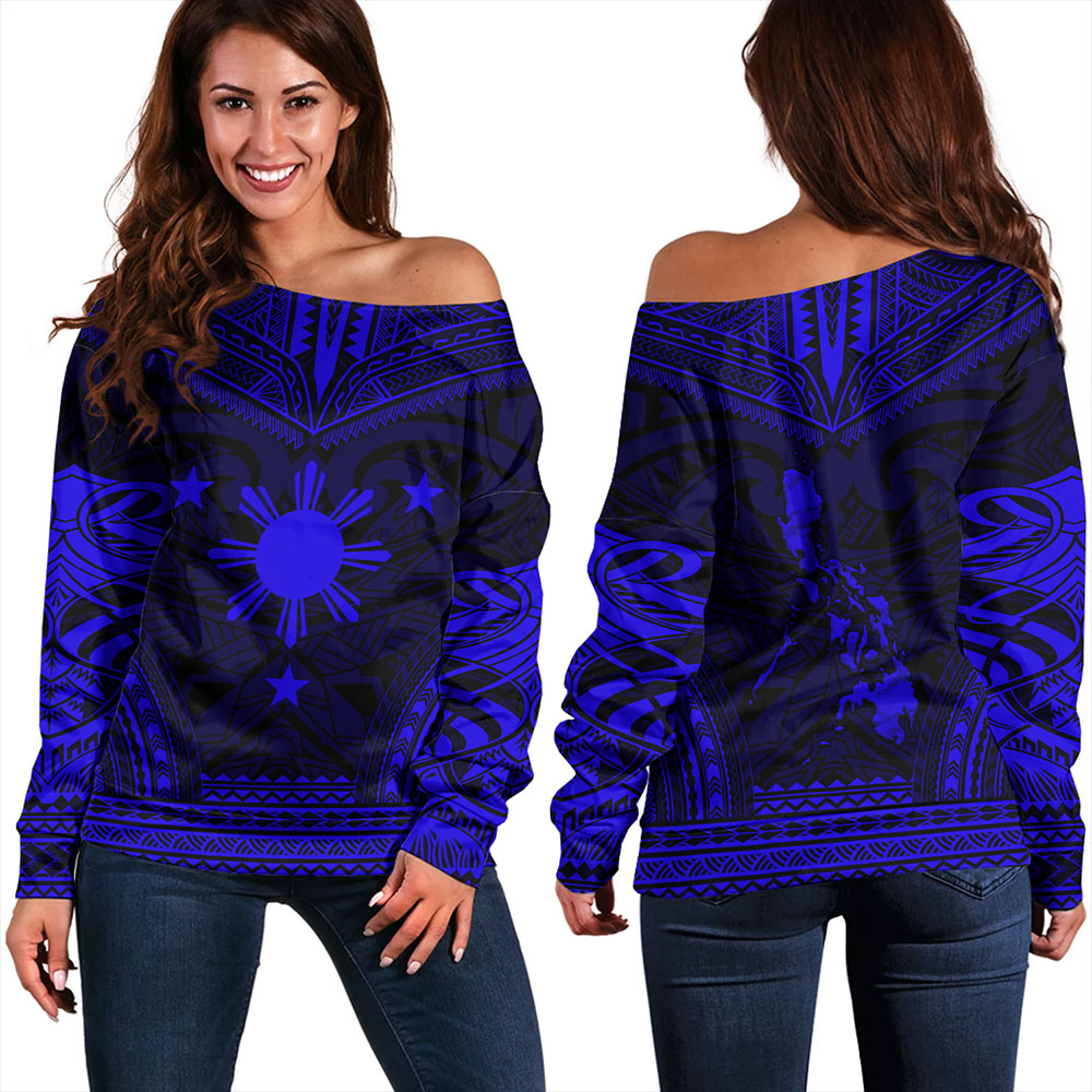 Philippines Off Shoulder Sweatshirt - Philippines Cheif Tattoo Patterns Style