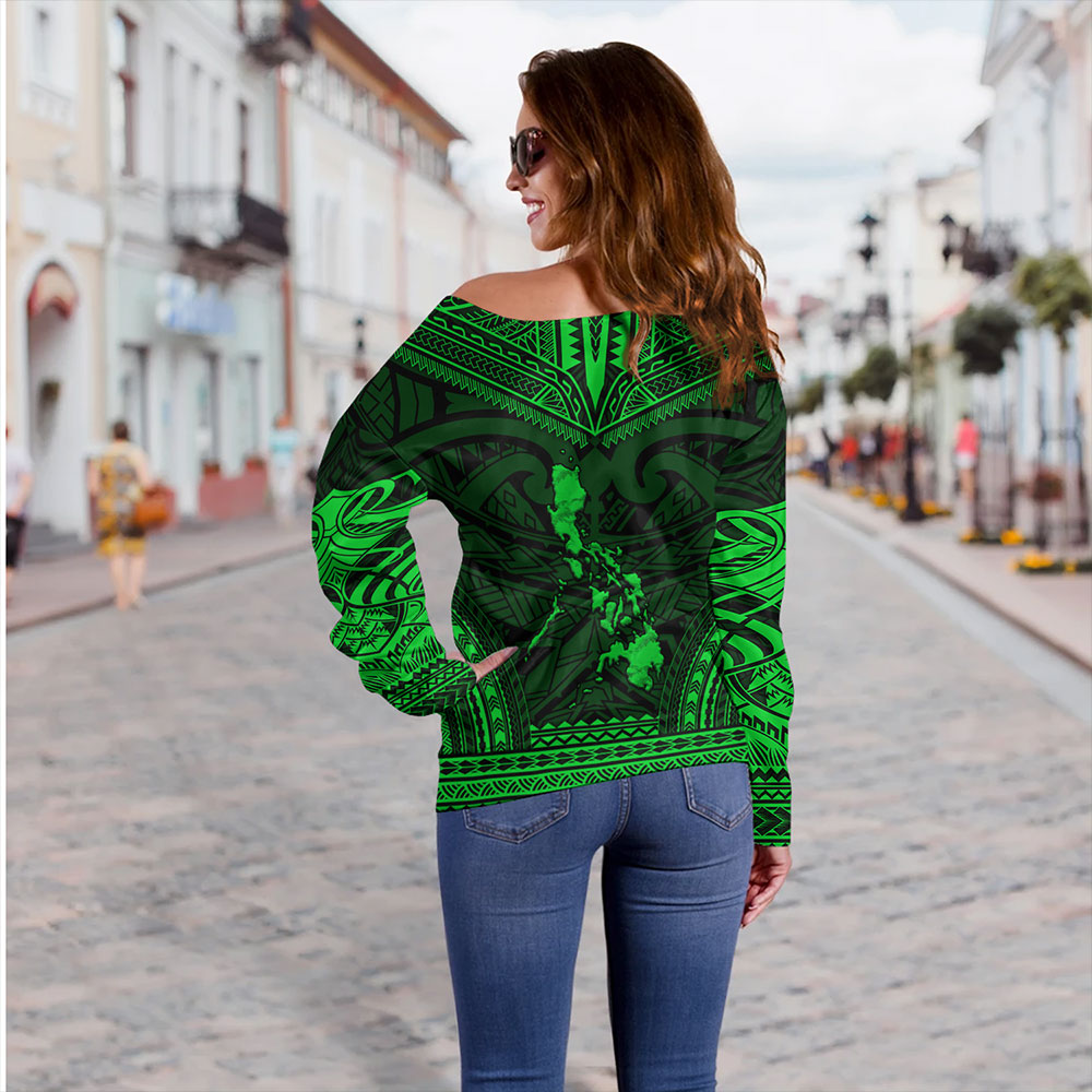 Philippines Off Shoulder Sweatshirt - Philippines Cheif Tattoo Patterns Style