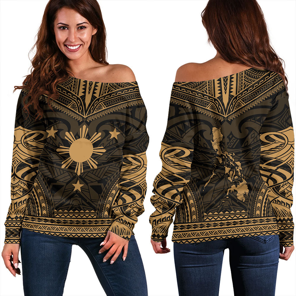Philippines Off Shoulder Sweatshirt - Philippines Cheif Tattoo Patterns Style