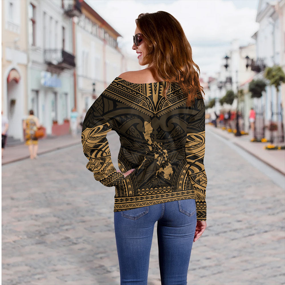 Philippines Off Shoulder Sweatshirt - Philippines Cheif Tattoo Patterns Style