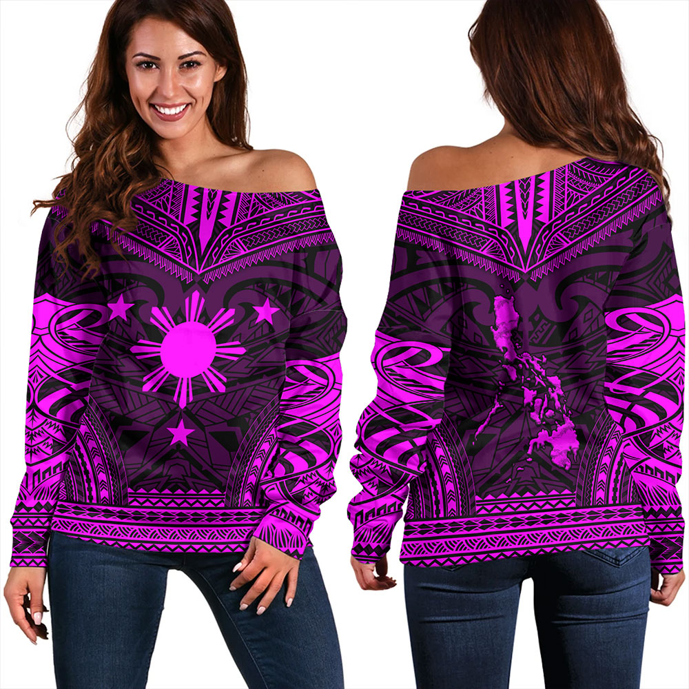 Philippines Off Shoulder Sweatshirt - Philippines Cheif Tattoo Patterns Style