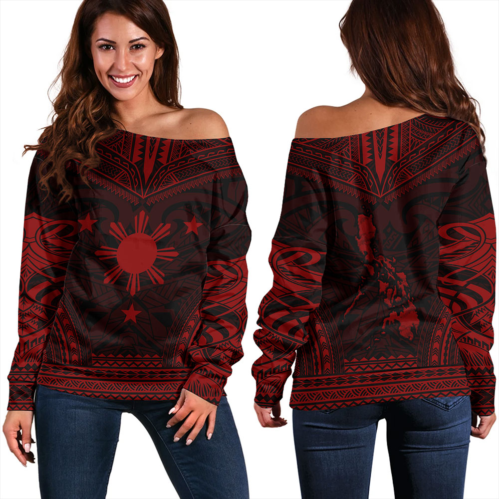 Philippines Off Shoulder Sweatshirt - Philippines Cheif Tattoo Patterns Style