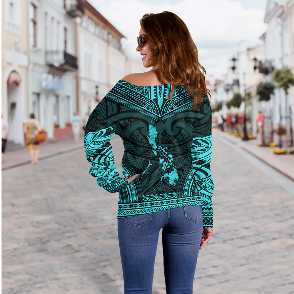 Philippines Off Shoulder Sweatshirt - Philippines Cheif Tattoo Patterns Style