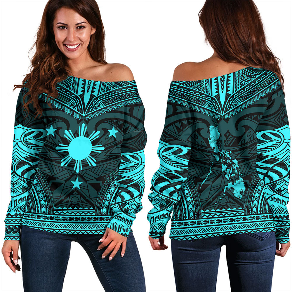 Philippines Off Shoulder Sweatshirt - Philippines Cheif Tattoo Patterns Style
